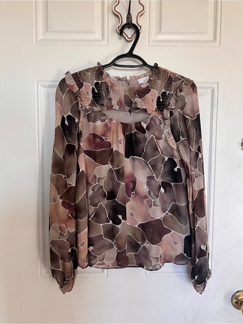 Ecru | Neutral Watercolor Smocked Yoke Blouse